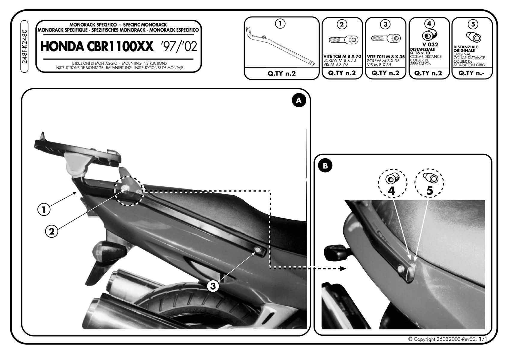 Givi 248F Monorack Sidearms For Honda CBR1100XX '97-'03 - Image 2