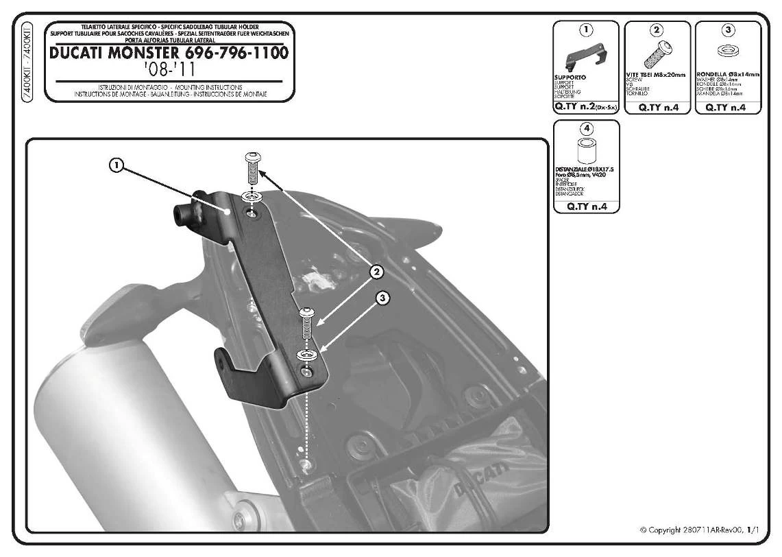 Givi 7400Kit Mounting Te Frames For TE7400 Pannier Holder Monster 696 /1100 /1100 EVO - Image 2