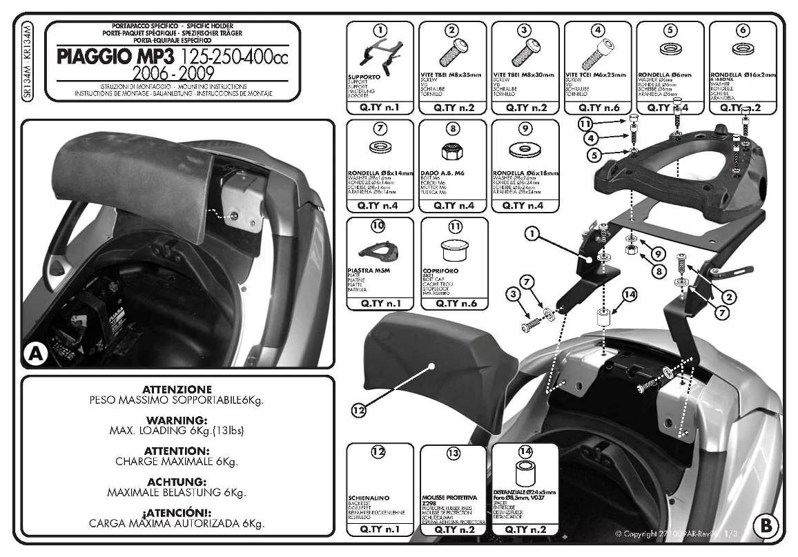 Givi SR134M Specific Rack For For Piaggio MP3 250 & 400 - Image 2