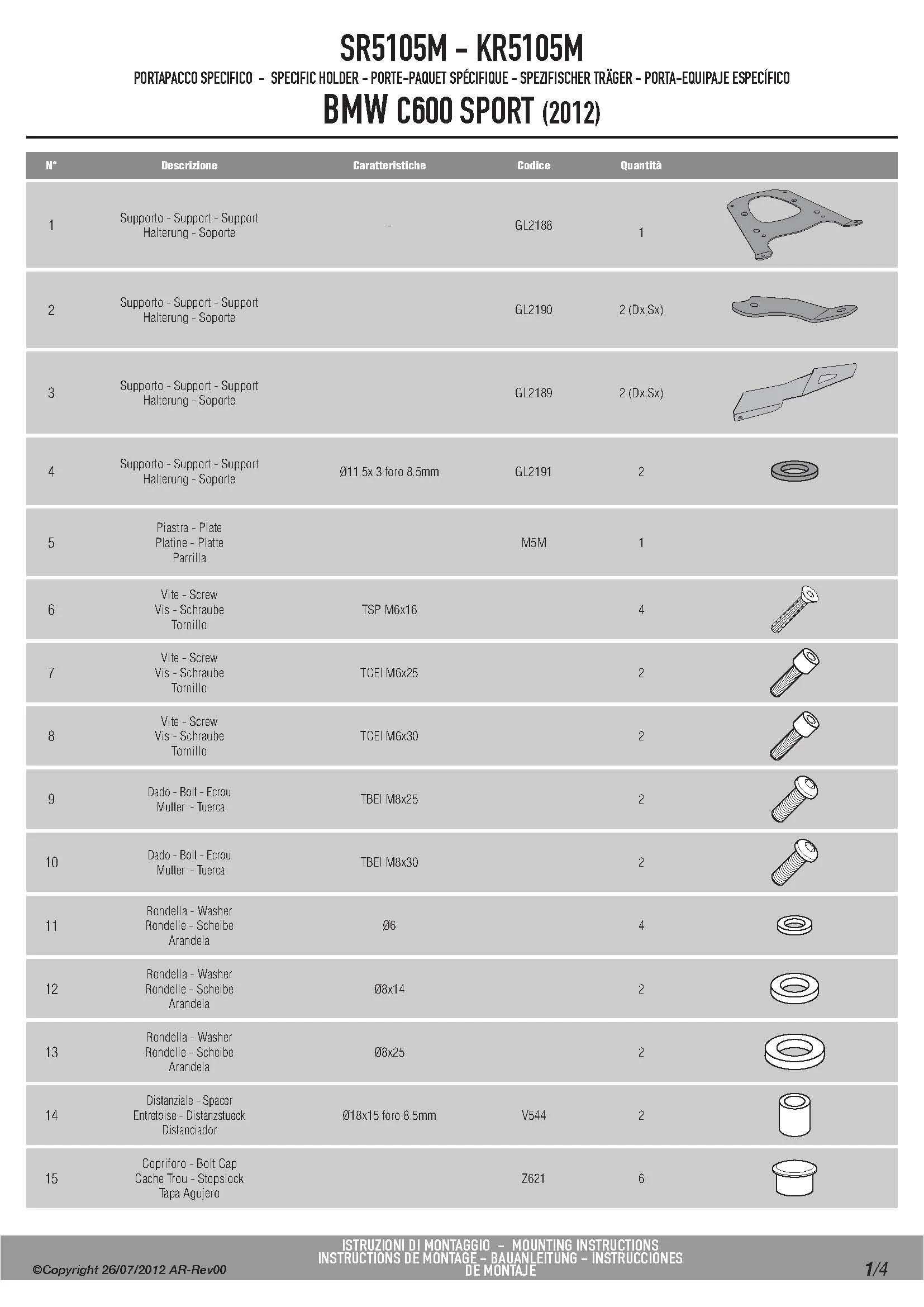 Givi SR5105M Monolock Top Case Rack For BMW C600 Sport (2012-2015) - Image 2