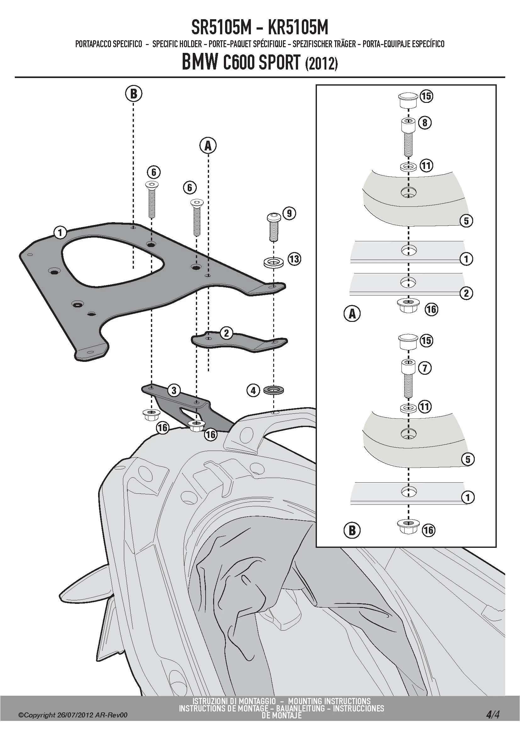 Givi SR5105M Monolock Top Case Rack For BMW C600 Sport (2012-2015) - Image 5