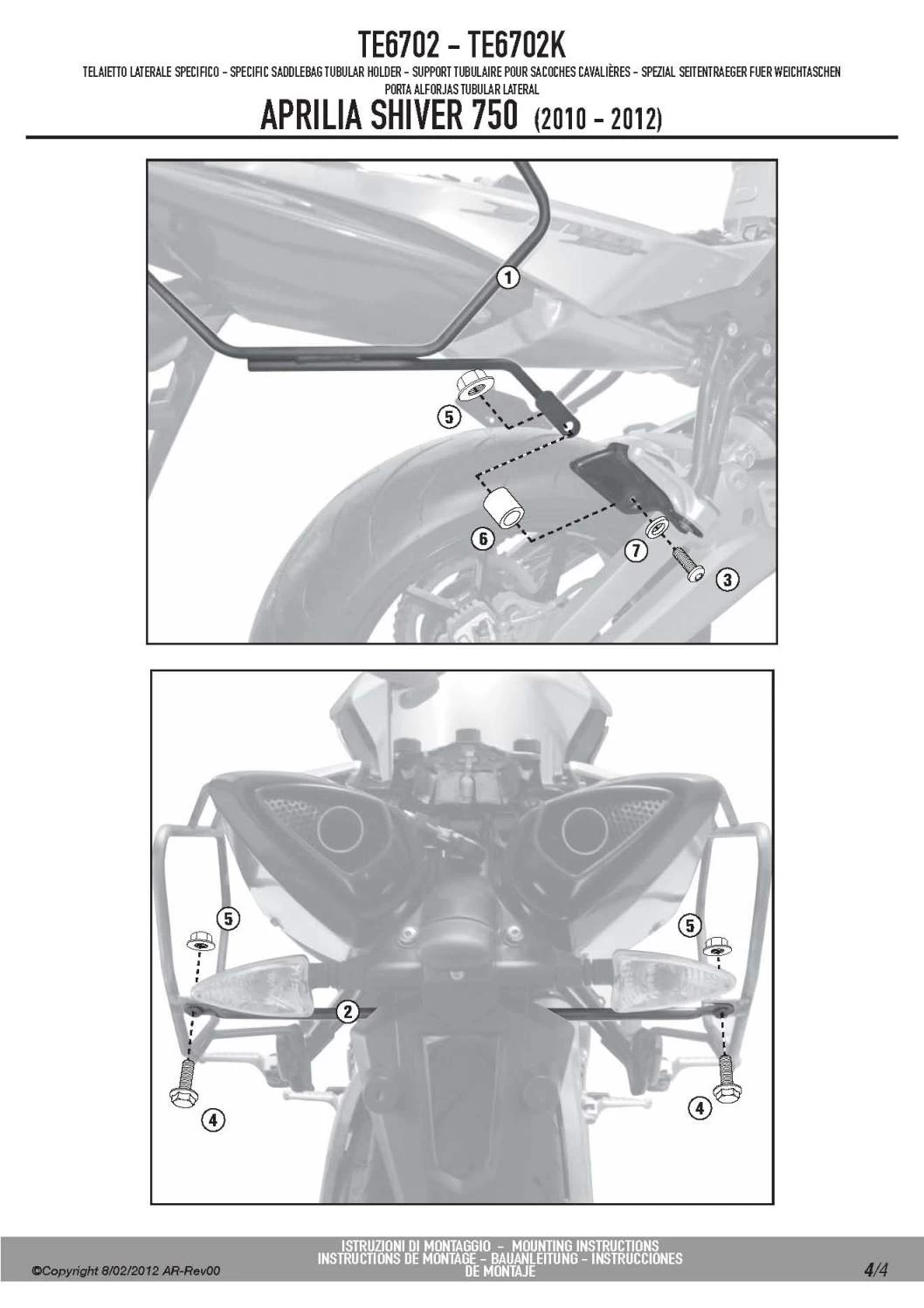 Givi TE6702 Easylock Saddlebag Supports For Aprilia Shiver 750 (2010-current) - Image 4