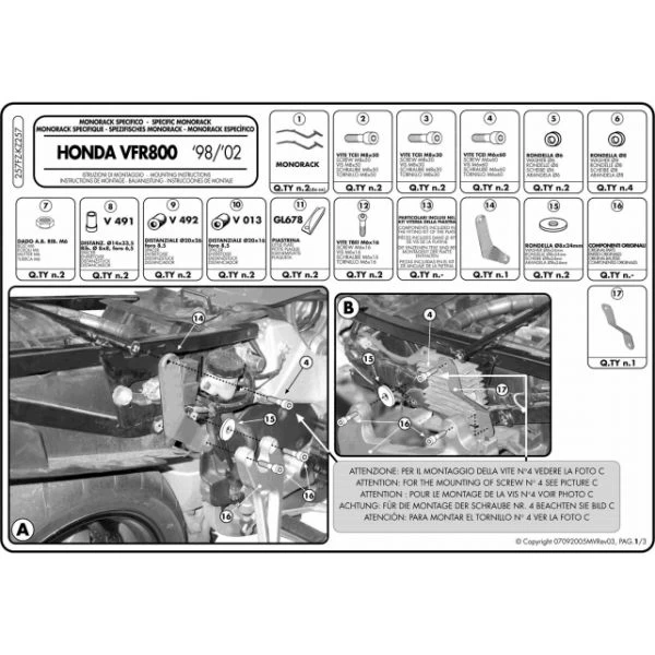 Givi 257FZ Monorack Sidearms For Honda VFR800 (1998-2001) - Image 2