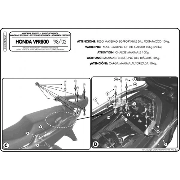 Givi 257FZ Monorack Sidearms For Honda VFR800 (1998-2001) - Image 3