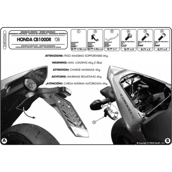 Givi 266FZ Monorack Sidearms For Honda CB1000R (2008-2017) - Image 2