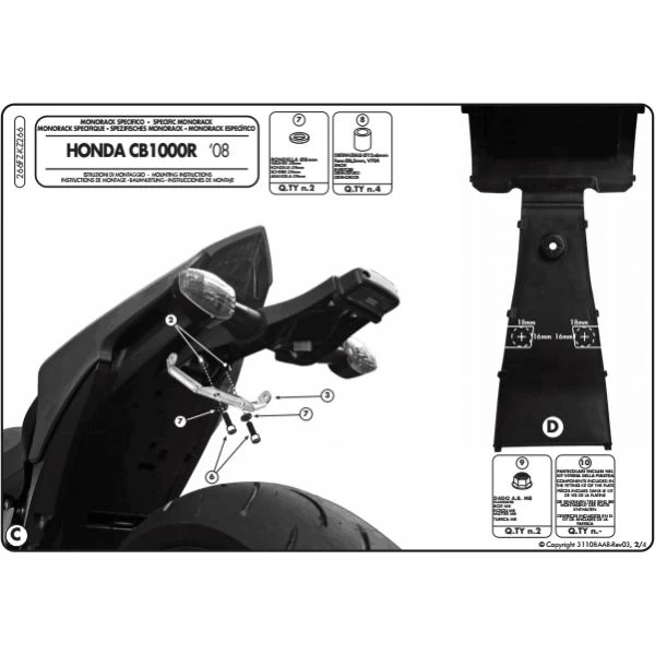 Givi 266FZ Monorack Sidearms For Honda CB1000R (2008-2017) - Image 3