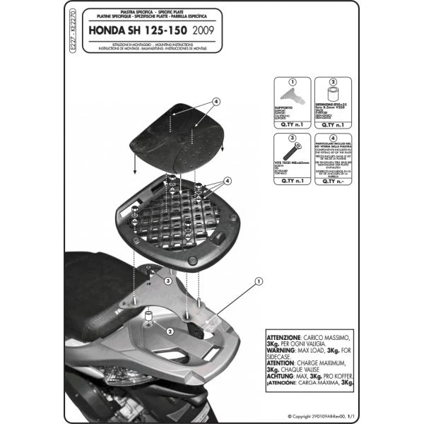 Givi E227 Top Box Adapter Plate Monolock For Honda SH150i - Image 2